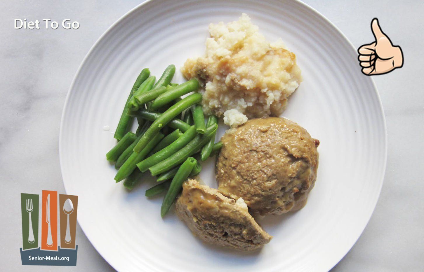 Turkey Salisbury Steak with Mashed Potatoes Gravy, and Green Beans