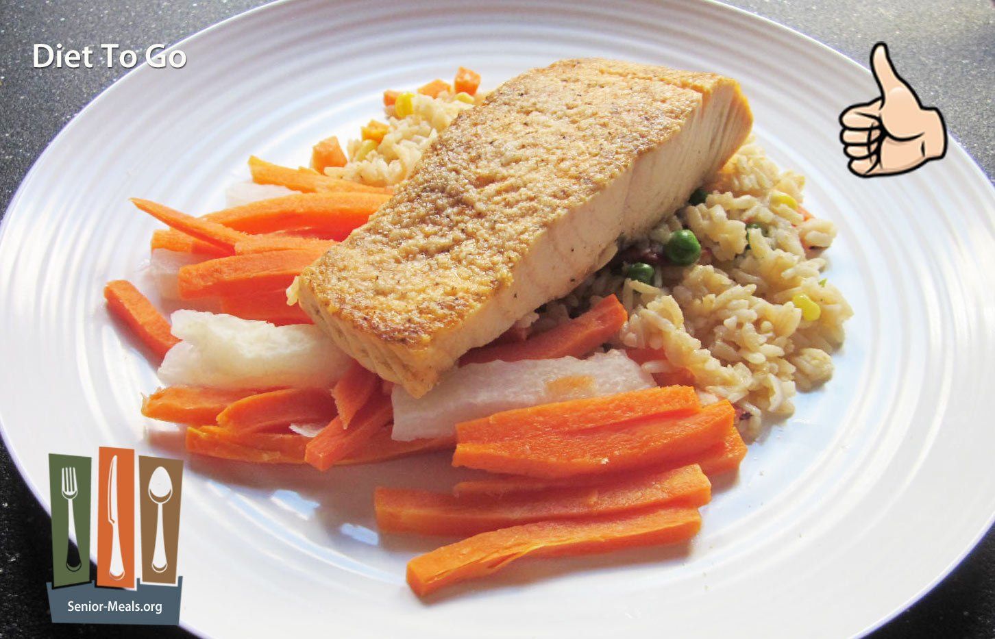 Salmon, Brown Rice, and Vegetables, Carrots and Jicama Medley