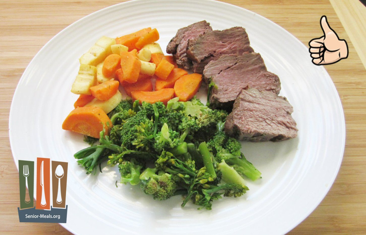 Click to Enlarge Filet Mignon with Broccoli and Root Vegetables