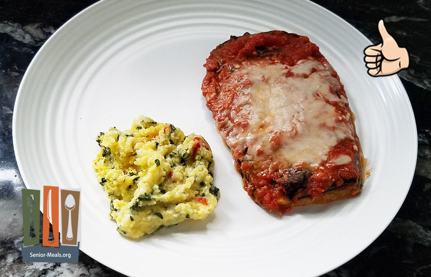 MK Signature Meal - Eggplant Parmigiana and Polenta with Spinach & Roasted Peppers - $12
