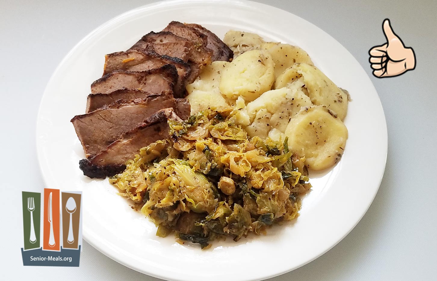 Roasted Beef Brisket with Yukon Gold Potatoes with Herbes de Provence and Maple Sriracha Glazed Brussels Sprouts - $13