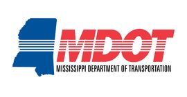 Mississippi Department Of Transportation MDOT logo: Blue Mississippi outline with red