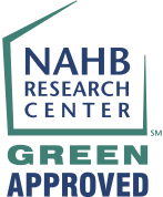 NAHB Research Center Green Approved logo: Blue and green text, stylized house shape.