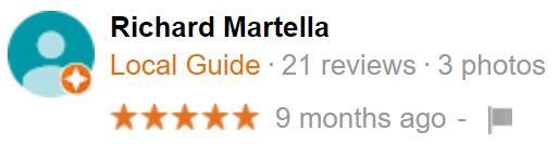 Richard Martella, Local Guide, gives 5-star review, 9 months ago.