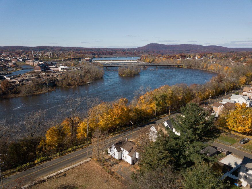 Overhead aerial of river nearby