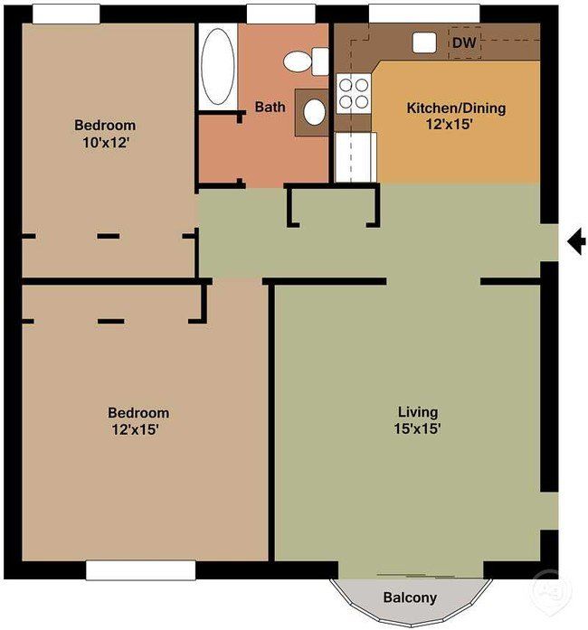 Two Bedroom One Bathroom floor plan