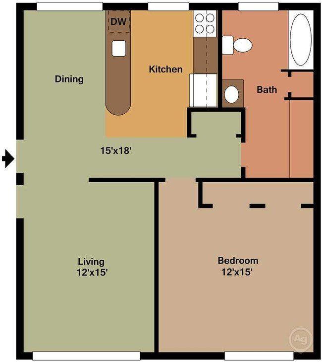 One bedroom one bathroom floor plan
