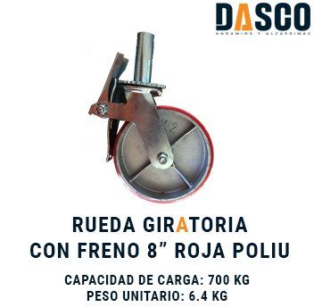 Rueda giratoria con freno de 8 pulgadas