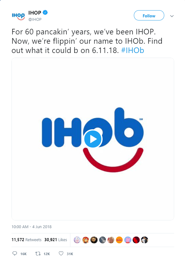 A screenshot of a tweet from ihop.