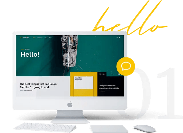 A computer monitor with the words hello on it
