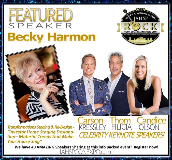 A poster for a featured speaker called becky harmon