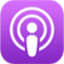 Apple Podcasts A purple podcast icon with a white circle around it.