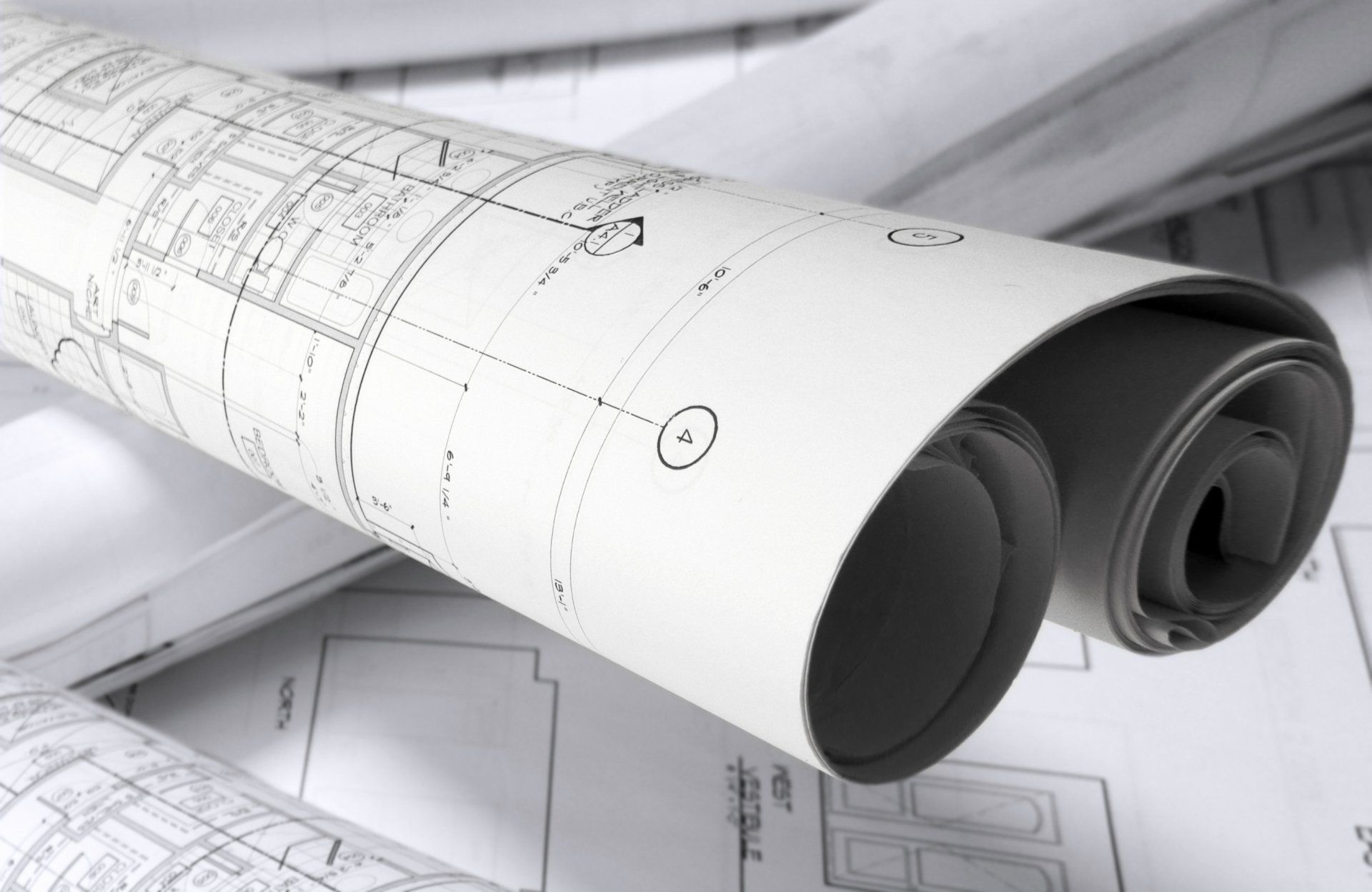 Architect drawings rolled as scroll