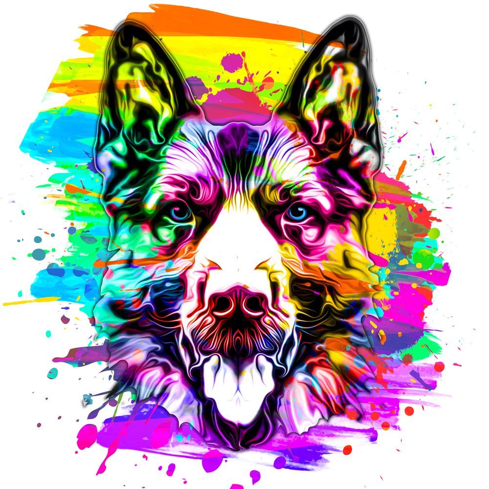 Vibrant colourful art painting showing wolf like creature