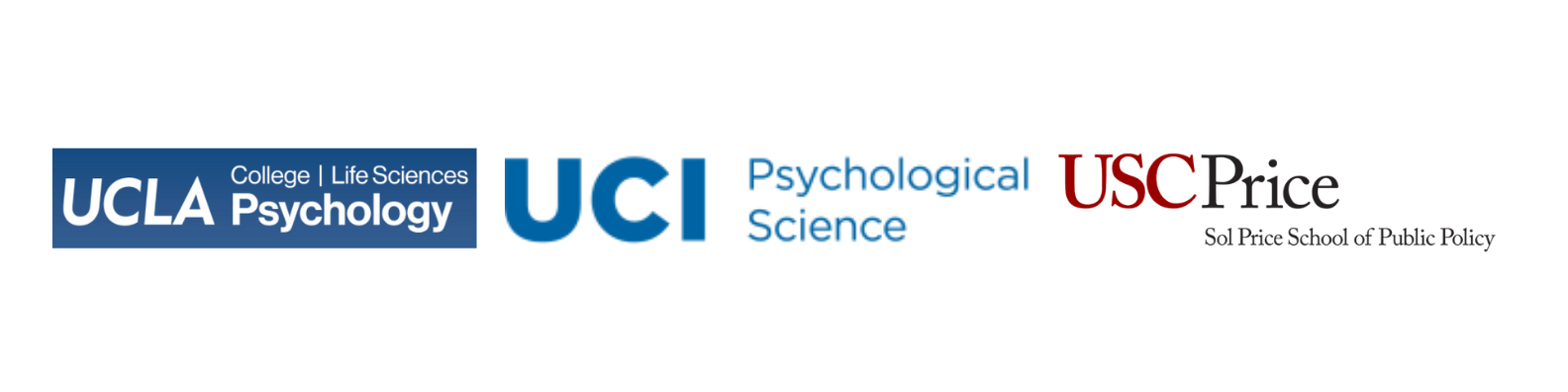 Logos: UCLA Psychology, UCI, Psychological Science, USC Price School of Public Policy.