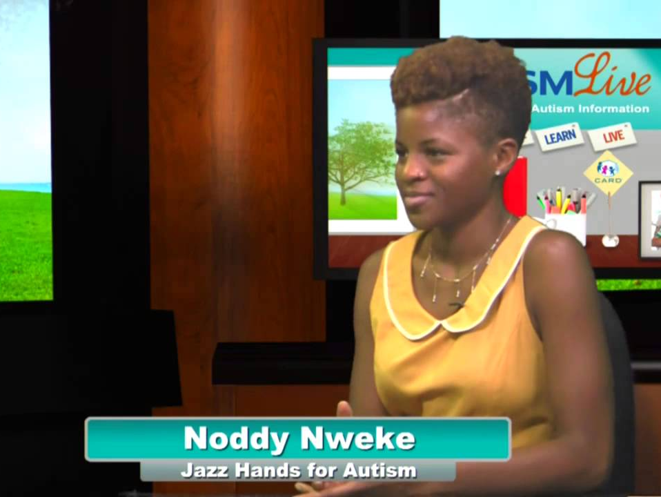 Woman, Nody Nweke, on a TV set for
