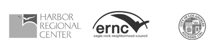 Logos for Harbor Regional Center, Eagle Rock Neighborhood Council, and City of Los Angeles.