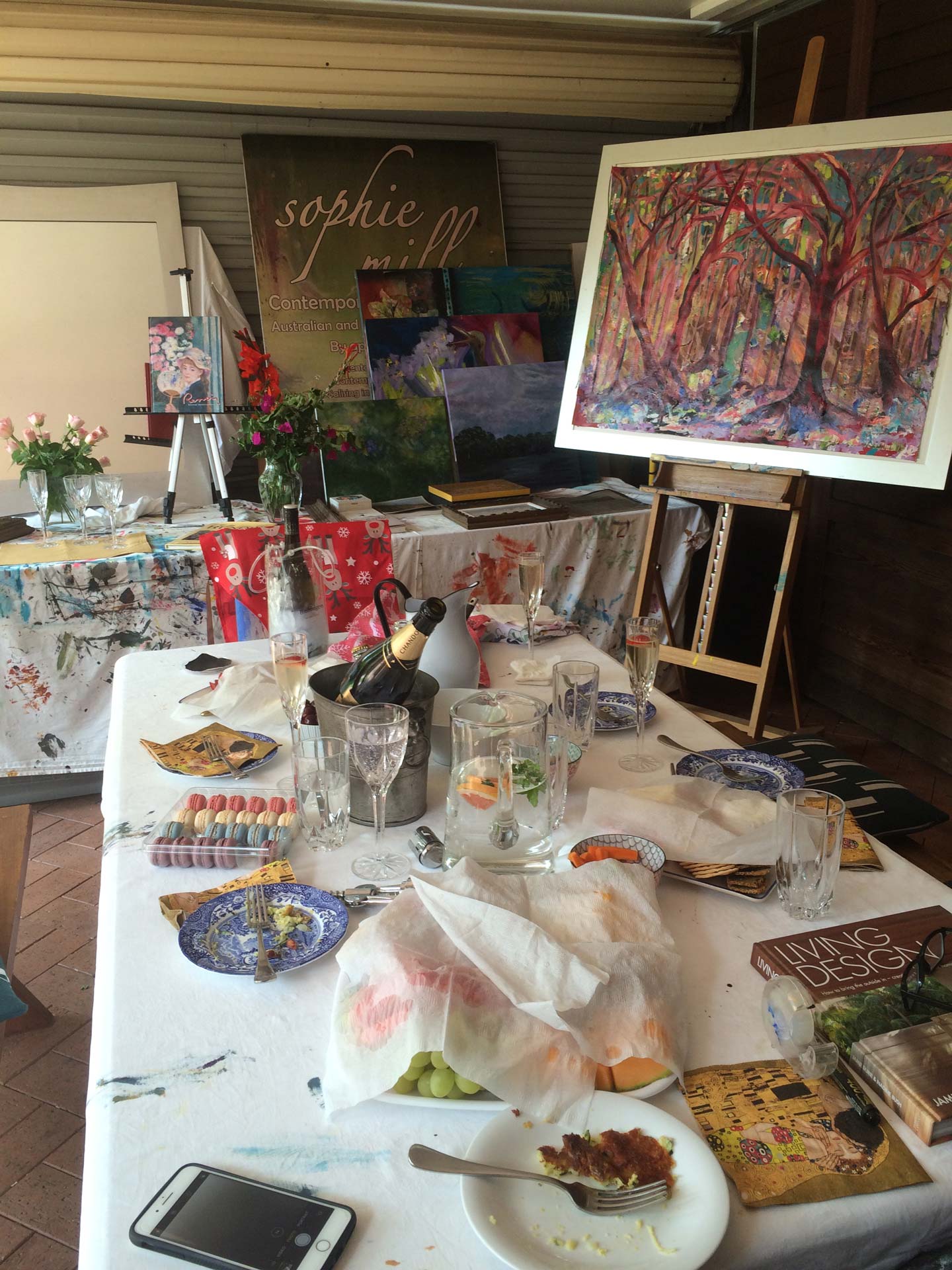 artwork and foods on table