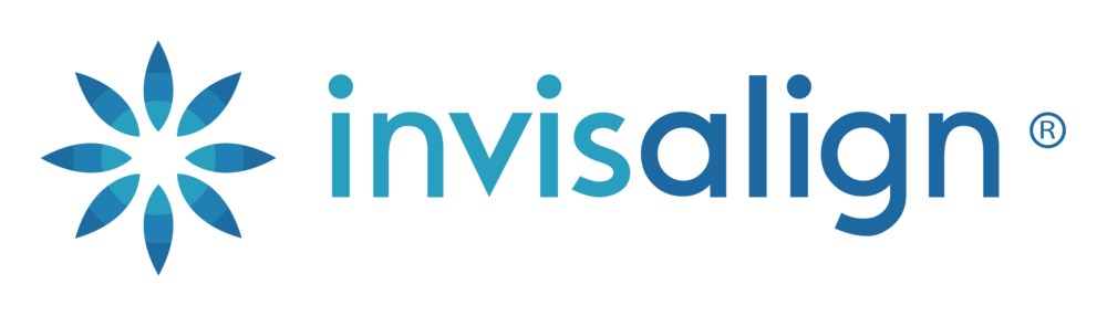 Invisalign logo with a blue flower graphic and text.