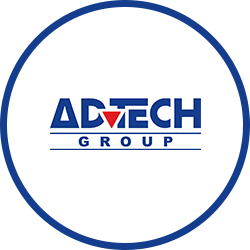 The adtech group logo is in a blue circle