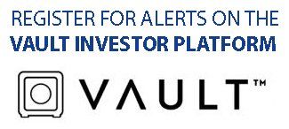 A sign that says `` register for alerts on the vault investor platform ''.