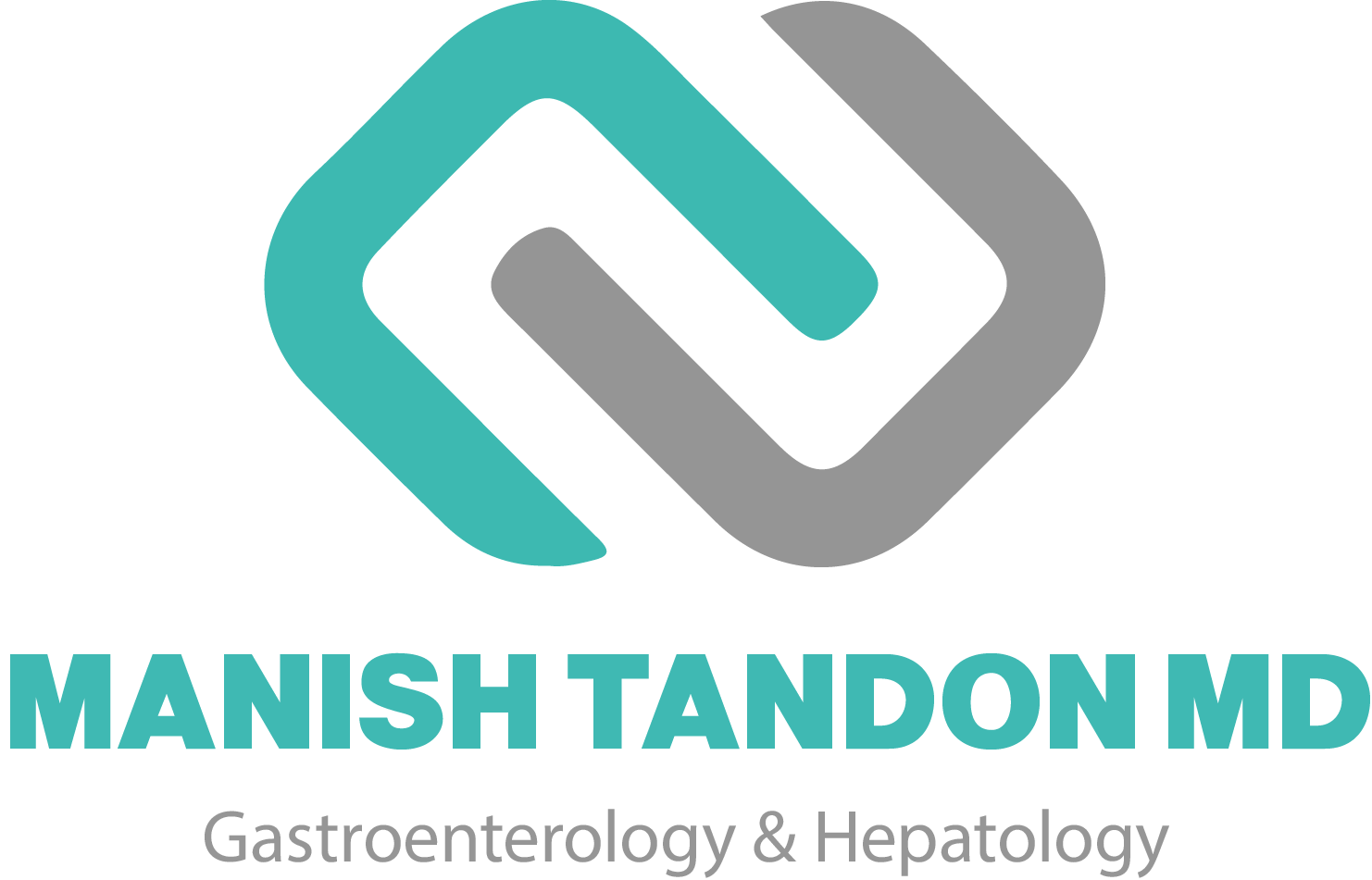 Logo for Dr. Manish Tandon, a gastroenterologist, with a teal and gray abstract design above text.