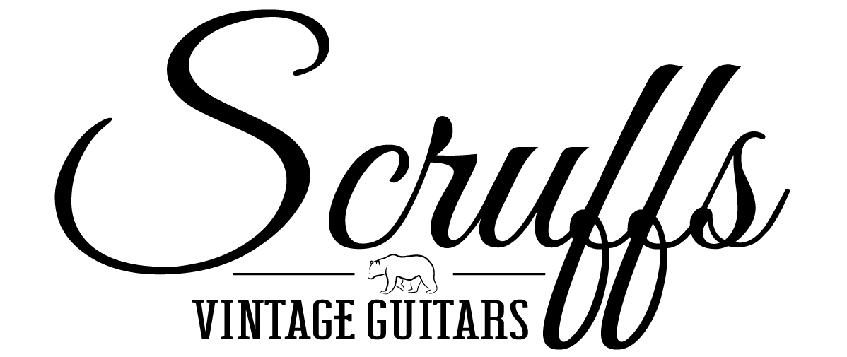 A black and white logo for scruffs vintage guitars