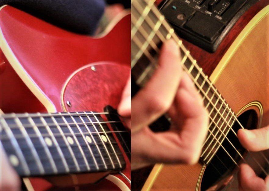 Image of electric and acoustic guitars