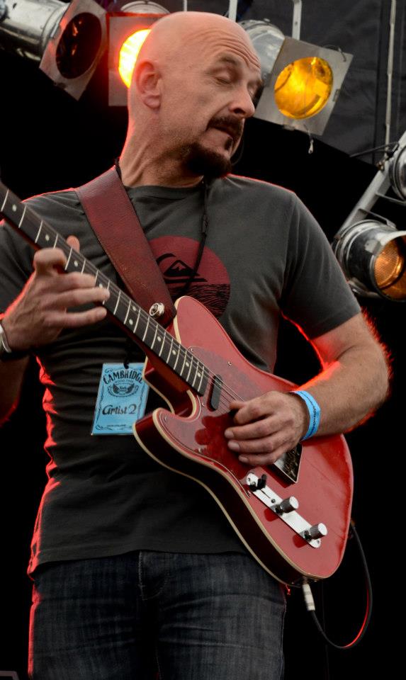 Guitarist David Rollins on stage at Cambridge Rock Festival