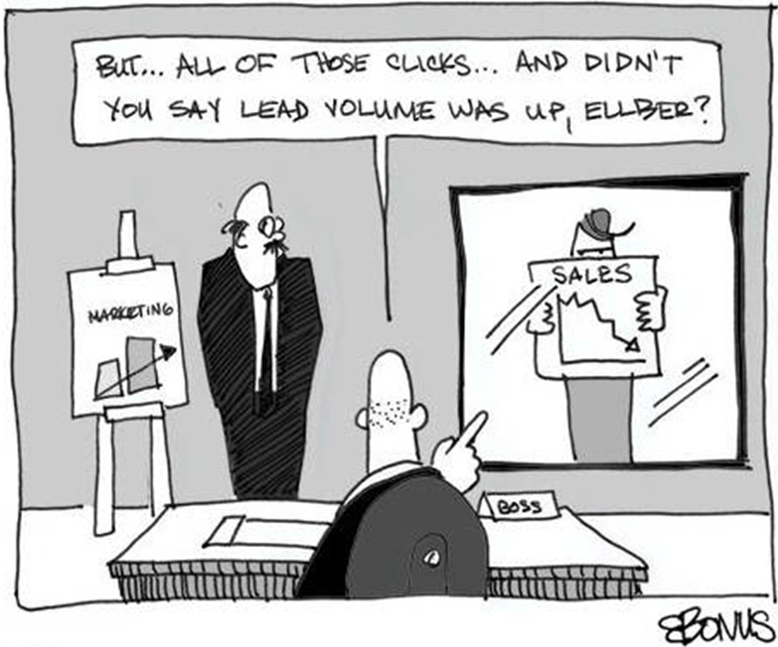 A comic showing a business meeting involving leads vs sales