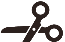 Scissors, dark brown, in open position.