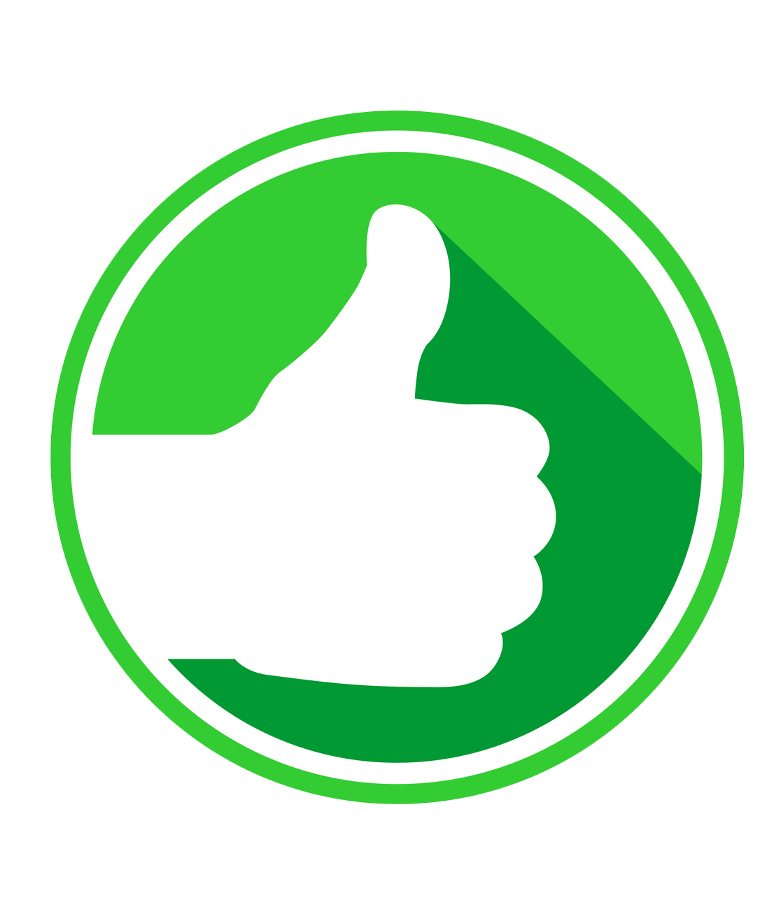 White thumbs-up inside a green circle, indicating approval.