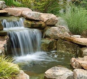 Long exposure of backyard waterfall