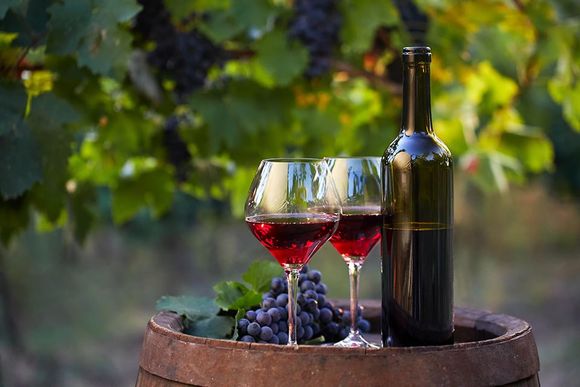 wine bottle with wine glasses