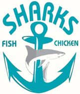 Sharks fish and chicken logo with an anchor and shark