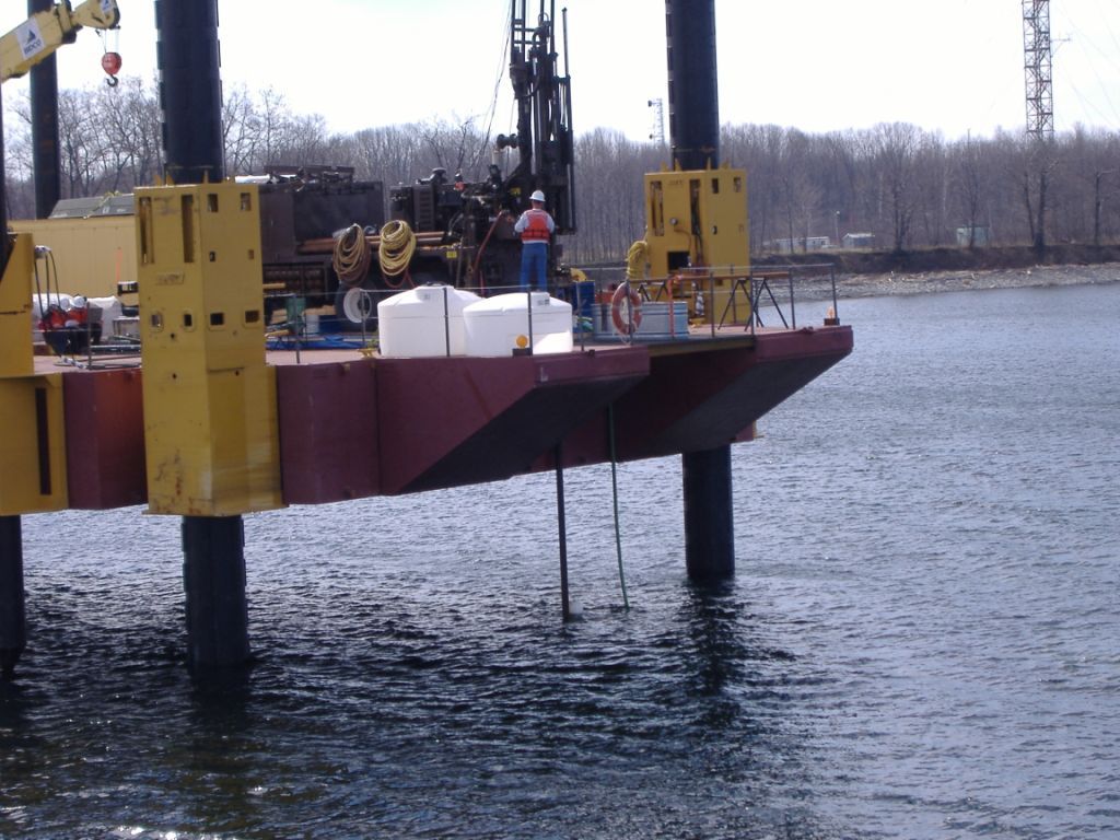 a large boat is in the middle of a body of water