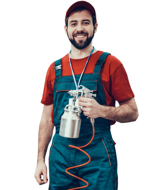 Auto Paint Refinishing — Man is Holding Compressor Paint Sprayer in Mooresville, IN