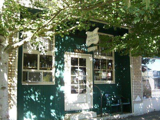 A green building with a white sign that says house for the dogs