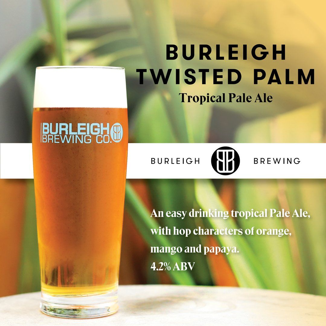 A glass of burleigh twisted palm tropical pale ale