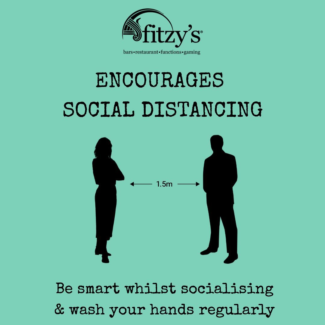 An advertisement for fitzy 's encourages social distancing