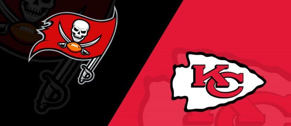 The buccaneers and chiefs logos are on a black and red background.