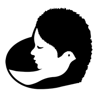 A black and white silhouette of a woman 's head with a bird on it.