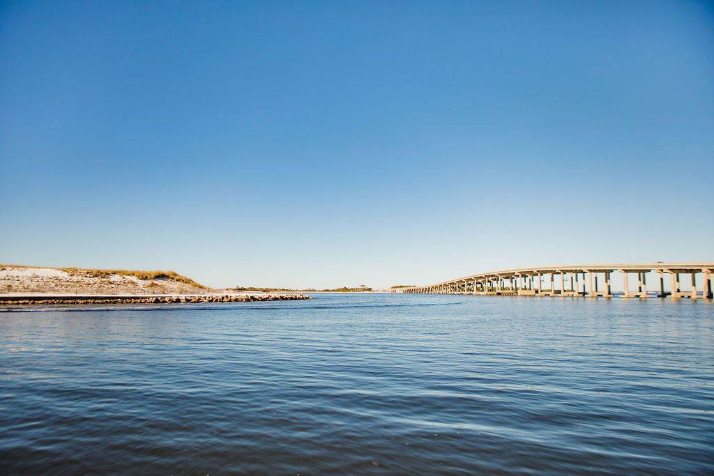 Destin FL water with bridge and island