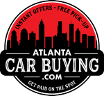 Atlanta Car Buying logo in red, black, and white with skyline silhouette and “Instant Offers” text