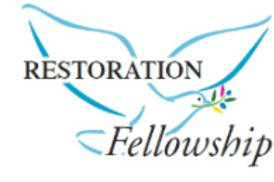 A logo for restoration fellowship with a dove