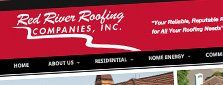 Red River Roofing Companies, Inc. logo on a red background. Website navigation links below.