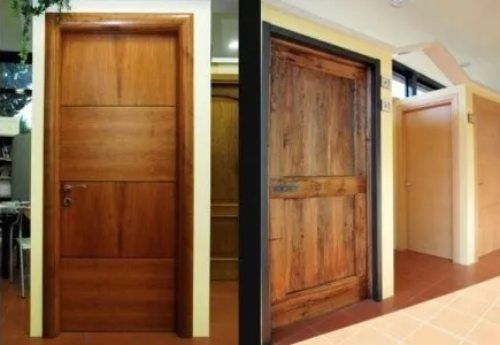esposizione diverse porte da ingresso in legno