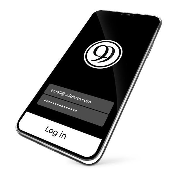 A cell phone with a log in button on the screen