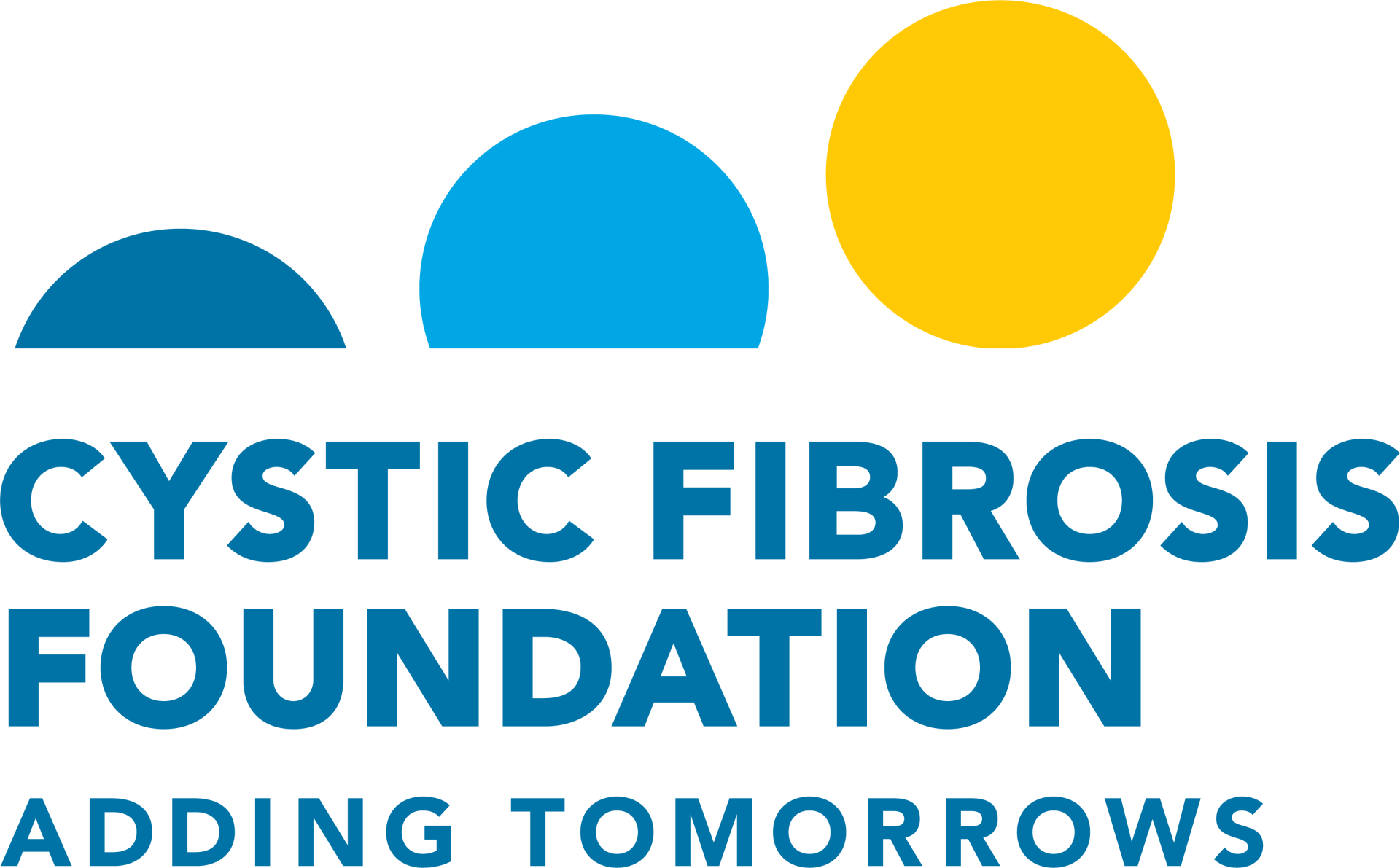 Cystic Fibrosis Foundation logo with blue, teal and yellow circles and the tagline “Adding tomorrows”