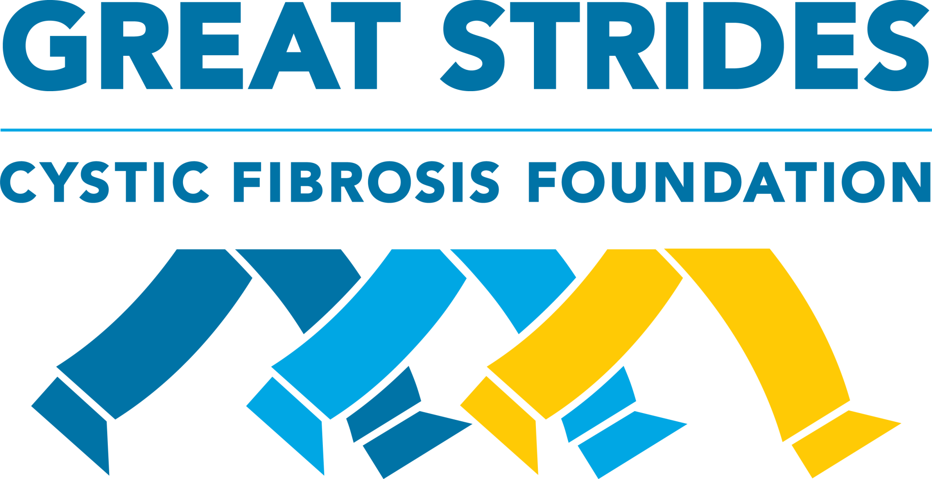 Great Strides Cystic Fibrosis Foundation logo with blue and yellow stylized walkers